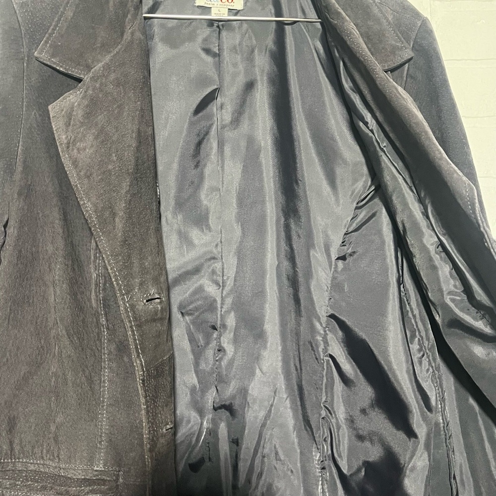 Denim & Company Womens Leather Blazer Dark Grey Button Front Classic Large - Picture 12 of 13